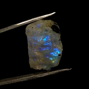 Genuine Raw Rainbow Moonstone front flat rough gemstone blue moonstone chunk AKA white labradorite