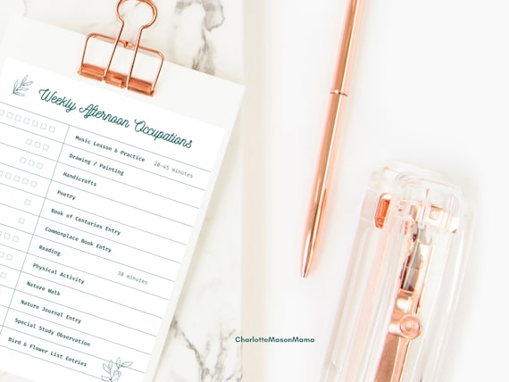 Afternoon Occupations Checklist for Charlotte Mason Homeschool // Weekly Tracking Chart List