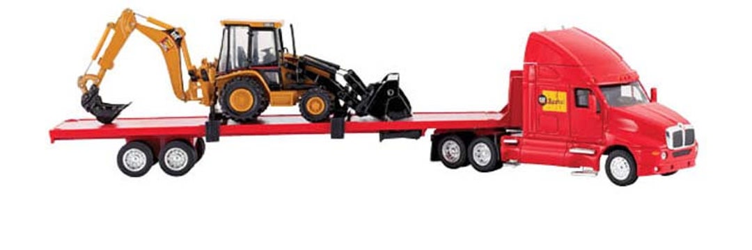 Miniature Norscot 1/50 CAT – Camion Plateau + Pelleteuse 420D IT – The Rental Store