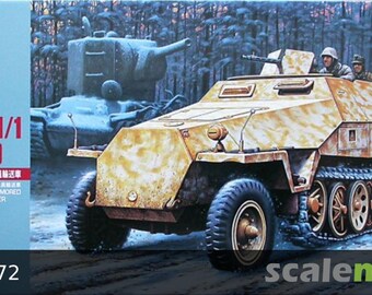 Duits gepantserd halfrupsvoertuig van Hasegawa in plastic kit op schaal 1:72