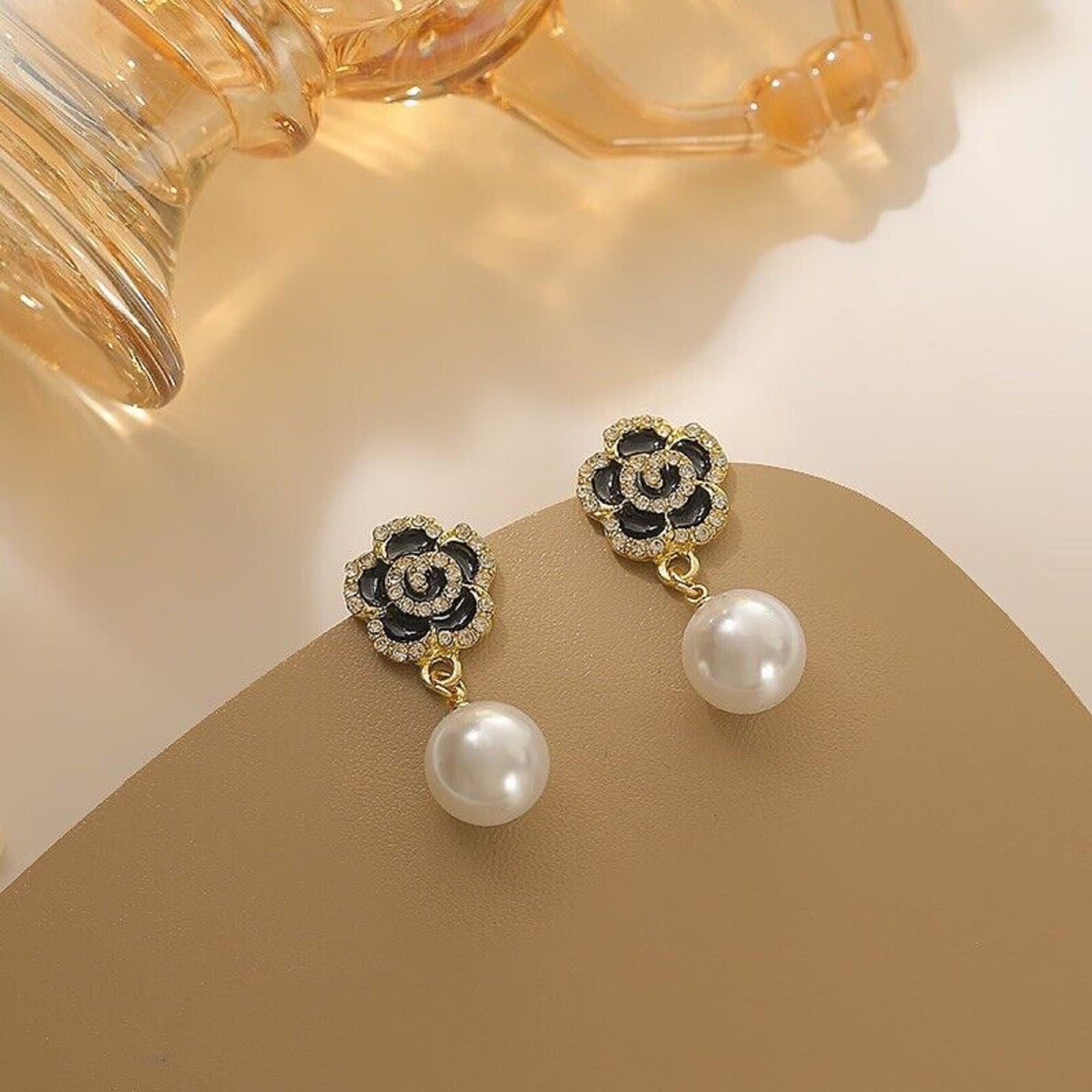 CHANEL Pave Crystal CC Pearl Drop Earrings  Timeless Luxuries