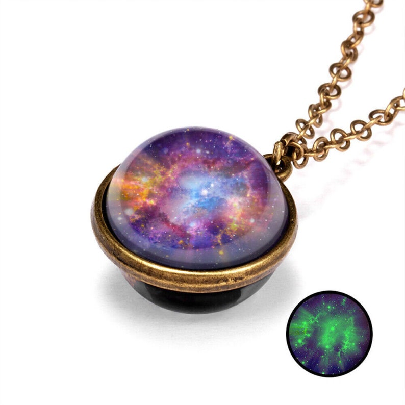 Galaxy Nebula Space Moon Universe Pendant Glass Ball Necklace Etsy