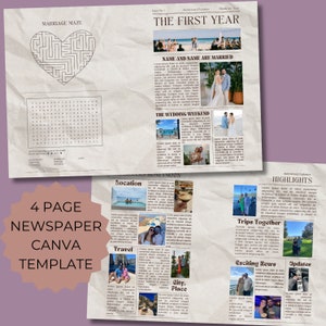 First Anniversary, Paper Anniversary Gift, Canva Newspaper Template, Wedding Gift, Anniversary Present, Customizable Newspaper