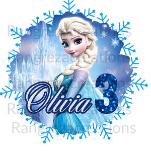 Cumpleaños personalizado PNG, Cumpleaños de princesa PNG, Cumpleaños de dibujos animados PNG, Cumpleaños de Elsa Frozen, Princesa Disney, camiseta personalizada de cumpleaños de Disney