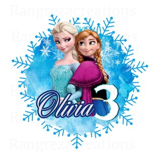 Anniversaire la Reine des neiges personnalisé PNG, fille d'anniversaire d'Elsa, sublimation DTF, anniversaire de flocon de neige d'hiver, téléchargement numérique d'Elsa congelée