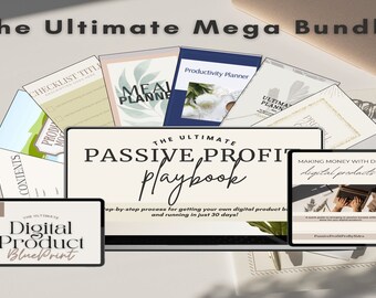 Mega paquete de productos digitales/Libro de estrategias de ingresos pasivos (guía paso a paso de 30 días)/Plano DP/Productos PLR con derechos de REVENTA