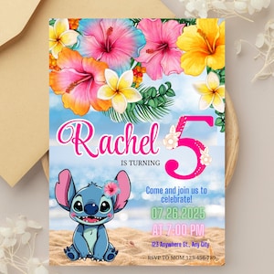 Editable Birthday Invitation Template, Canva Editable Birthday Invitation, Stitch Birthday Party Invitation,5x7 Invite Canva Invite
