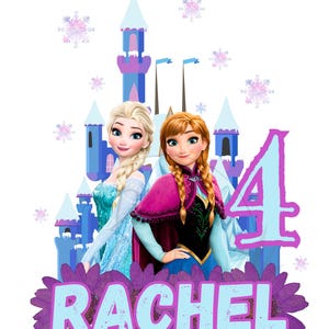 PNG editable de Elsa y Anna Frozen, decoración de cumpleaños de Frozen, cumpleaños de Elsa y Anna, nombre y edad PNG, camiseta de Frozen, adorno para tarta de Frozen, DTF, sublimación