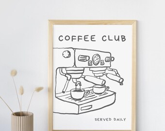 Kökstryck med kaffeklubb: Modern väggkonst (digital nedladdning)