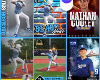 Paquete de plantillas definitivas para tarjetas de béisbol de Canva: 22 diseños personalizables (anverso y reverso) con temática vintage, moderna, grafiti y cómic.