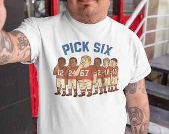 Camiseta de fútbol con humor Pick Six: divertida camiseta con gráfico de fútbol americano
