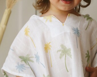 Ekologisk muslin babyponchohandduk: Hawaii palmtryck med huva och strandöverdrag
