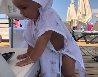 Koala ekologisk muslin babyhandduk med huva: bomullsponcho