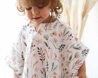 Blommig ekologisk muslin babyponcho: Strandhandduk med huva