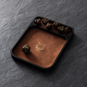 Dice Tray with Leather insert and Class Logo DnD and Tabletop Brown