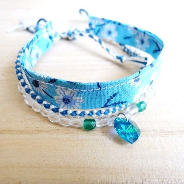 Bracelet 3 rangs liberty, cœur en cristal et tissage brésilien, bracelet été brésilien, bracelet en perles