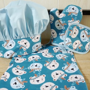 Children&#39;s kitchen apron, hat, potholder and glove 4/8 years old chef costume