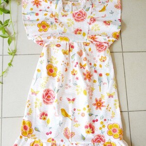 Vestido romántico con mangas de mariposa con estampados de flores y pájaros, talla 8 años