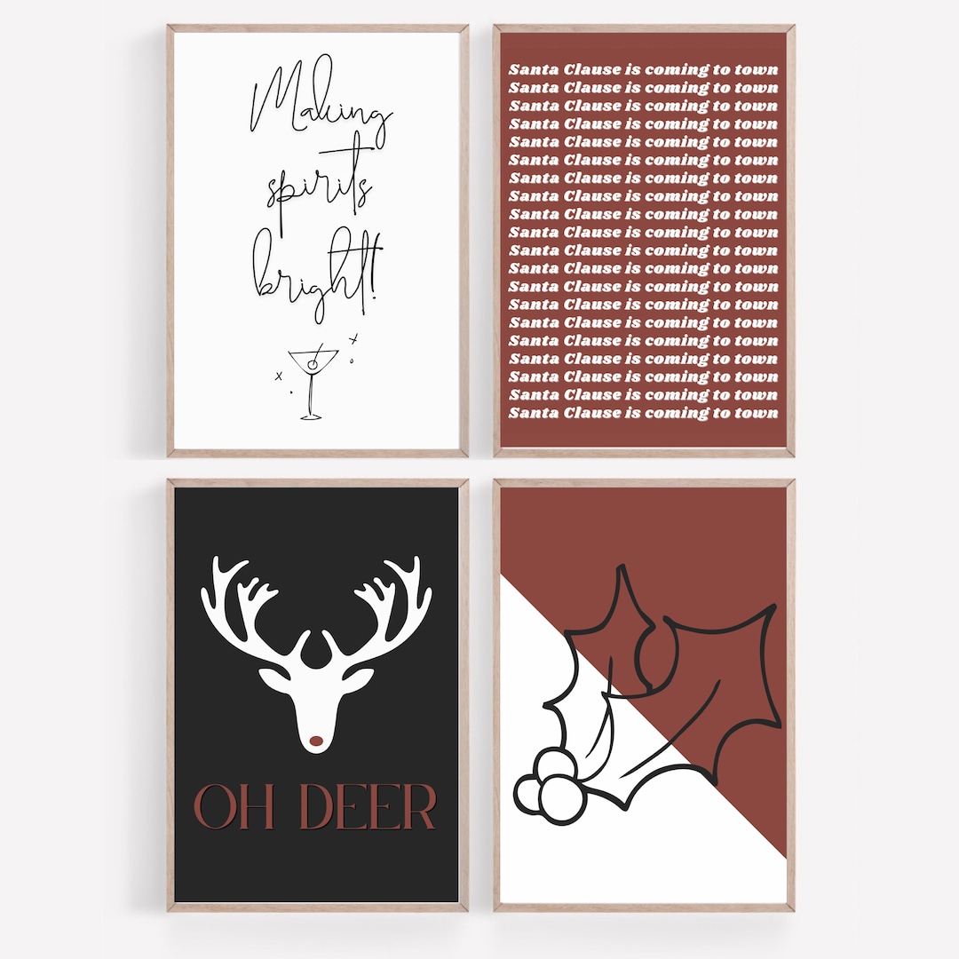 Christmas Wall Art Set of 4, Modern Christmas, Christmas Printables Etsy
