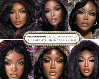 Melanin Fur Luxe Stock Photos | 27 AI Winter Glam Beauty Images (Digital Download)