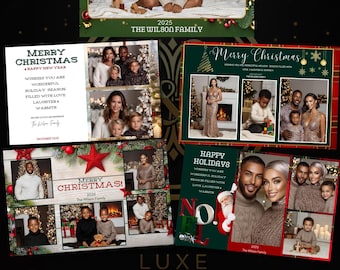 Holiday Photo Card Template, Editable Canva Happy Holidays, Digital Download Family Photo Cards + Mug Wraps