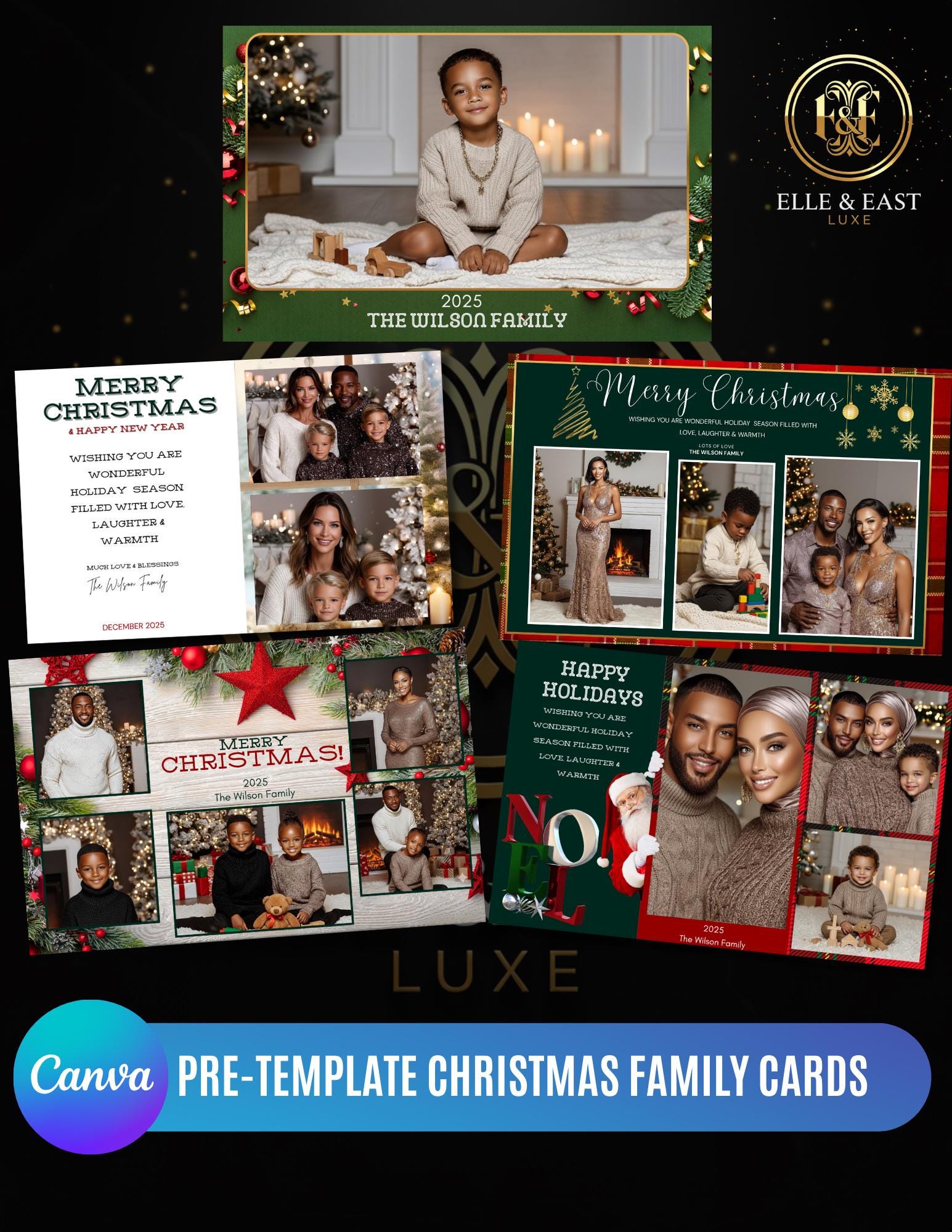 Holiday Photo Card Template, Editable Canva Happy Holidays, Digital ...