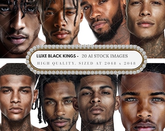 Luxe Black Kings AI Stock Photos: Melanin Male Models