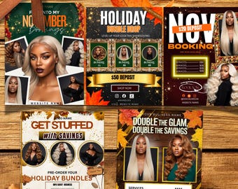 Thanksgiving Hair Salon Flyer Templates, Canva Editable (Digital Download)