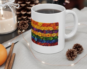 Taza arcoíris, taza de café floral, regalo del orgullo, vajilla estética colorida, linda taza de té de cerámica, regalo de cumpleaños para un amigo.