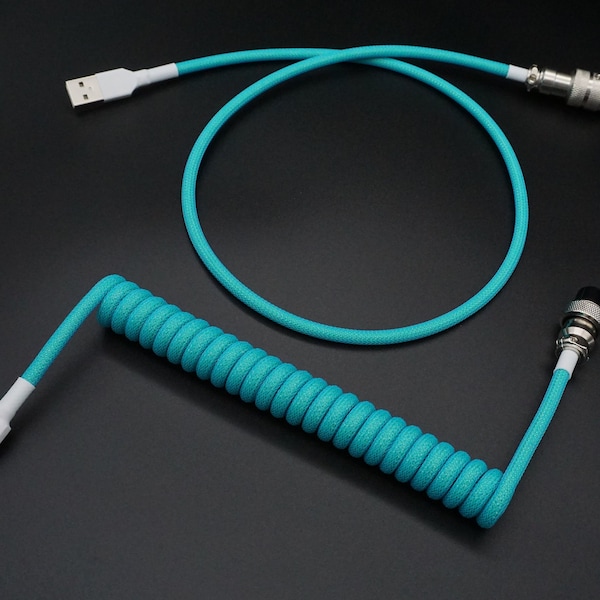 Teal Green Ocean Custom Coiled Keyboard Cable