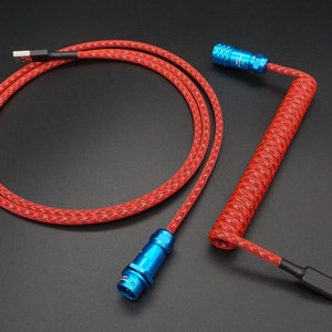 Red & Teal Custom Coiled Keyboard Cable