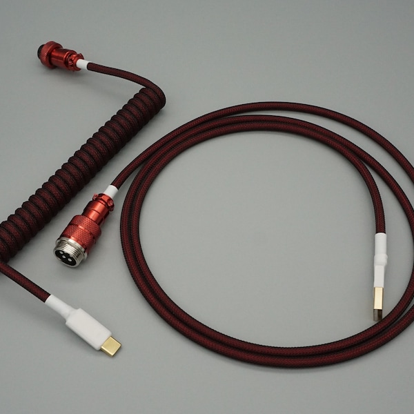 Red & White Custom Coiled Keyboard Cable