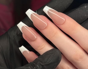 Classic French Tip Press On Nails | Everyday Glam | Minimalist Clean Girl Nails | Glossy Neutral Set | Handmade UK
