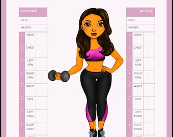 printable body measurement tracker, body size log, diet planner, weight loss planner, printable planner, letter, pdf, instant download