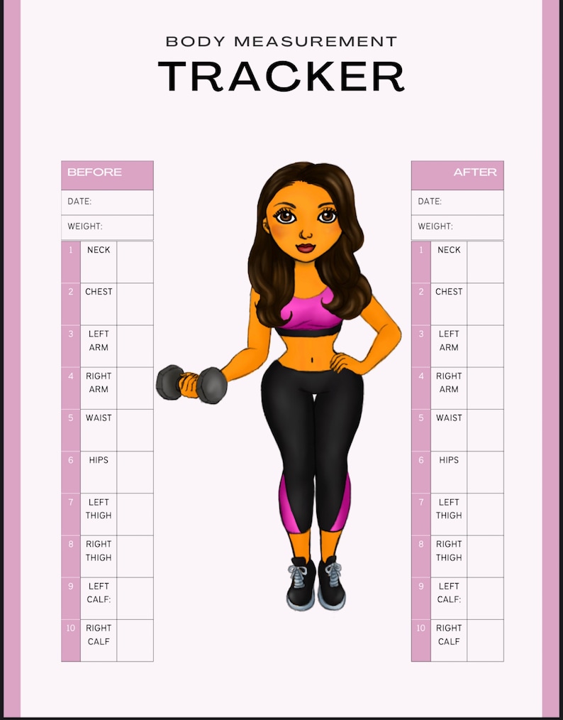Printable Body Measurement Tracker Body Size Log Diet Etsy