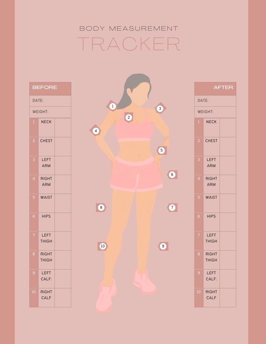 Printable Body Measurement Tracker Body Size Log Diet Etsy