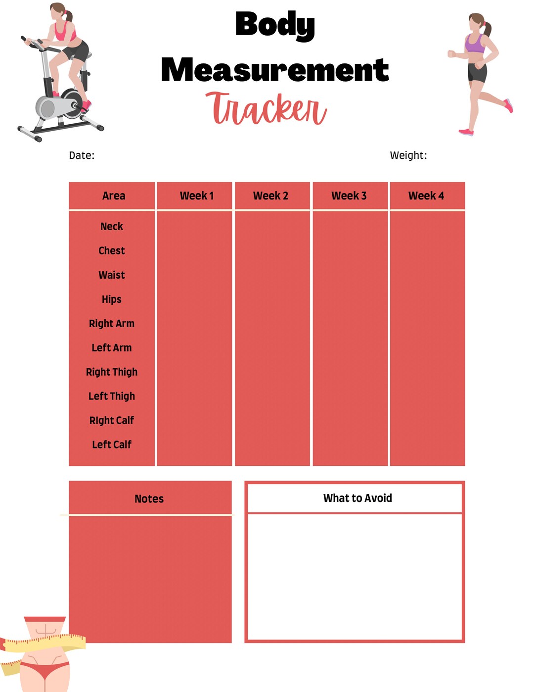 Printable Body Measurement Tracker Body Size Log Diet Etsy
