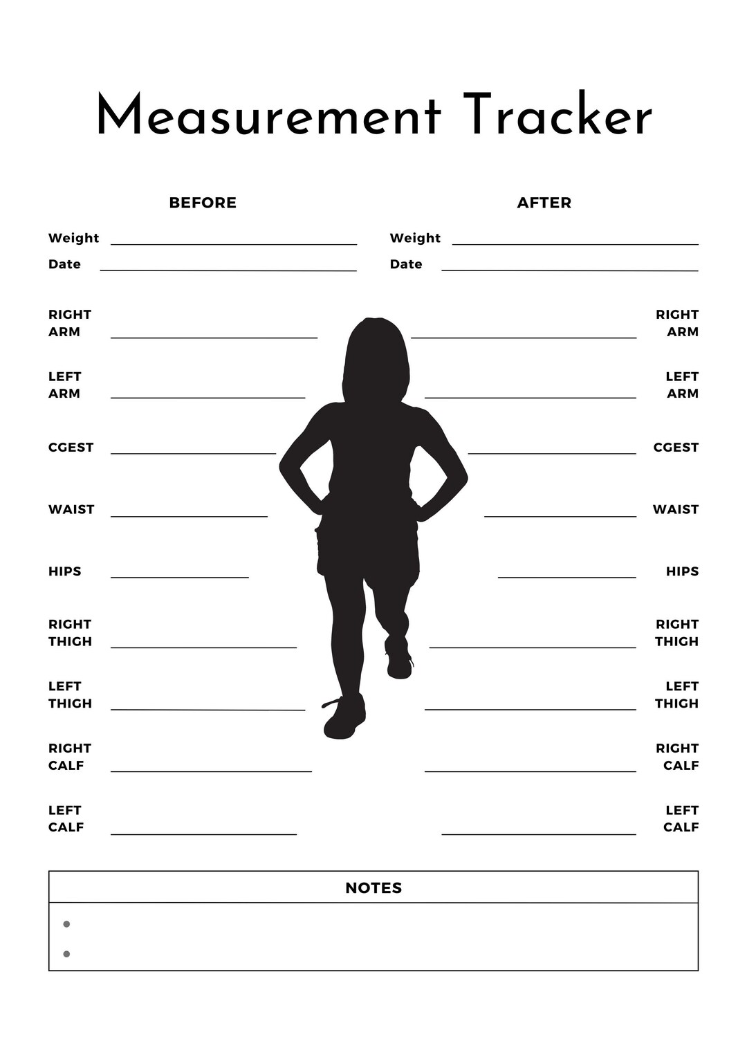 Printable Body Measurement Tracker, Body Size Log, Diet Planner, Weight ...