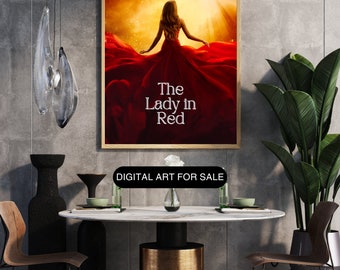 Lady in red, digital art, Printable Digital Download, Modern Minimalist Artwork, Square 15x15, 12x12, 8x8, 5x5, home decor, wall art