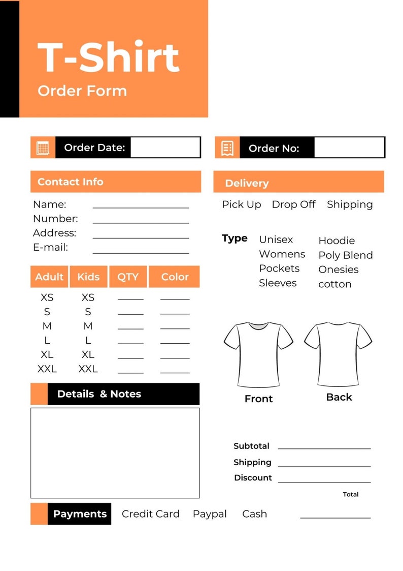 T SHIRT ORDER FORM Canva Template Editable and Printable - Etsy