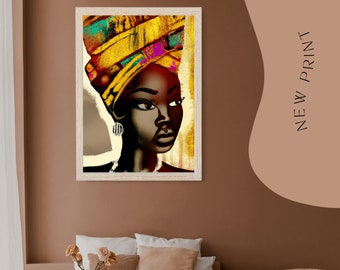 Black Queen Printable Art, Afro Art, African American Art, Printable Wall Art, African American Illustration, Queen Art