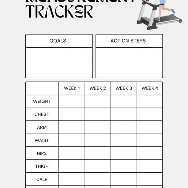 printable body measurement tracker, body size log, diet planner, weight loss planner, printable planner, letter, pdf, instant download