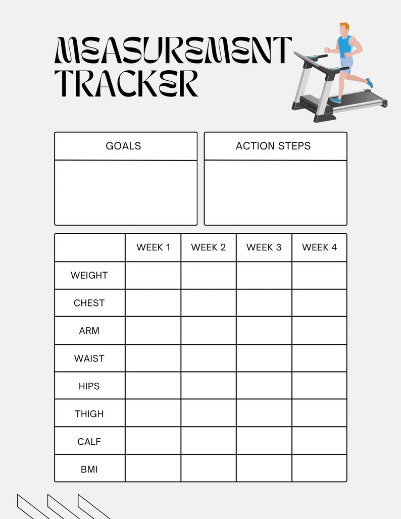 printable body measurement tracker, body size log, diet planner, weight loss planner, printable planner, letter, pdf, instant download image 1