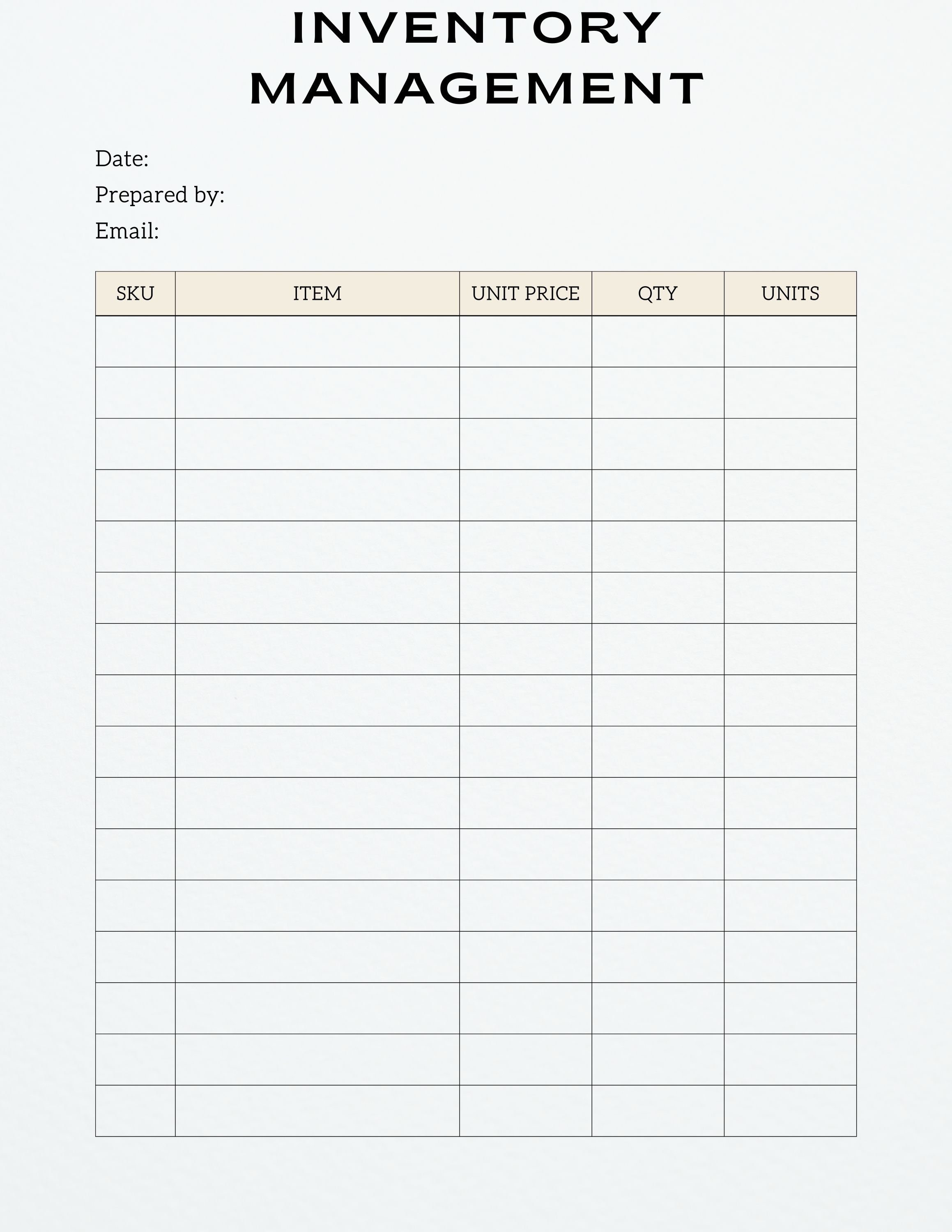 Printable Inventory Management Form, Inventory Sheet, Inventory List