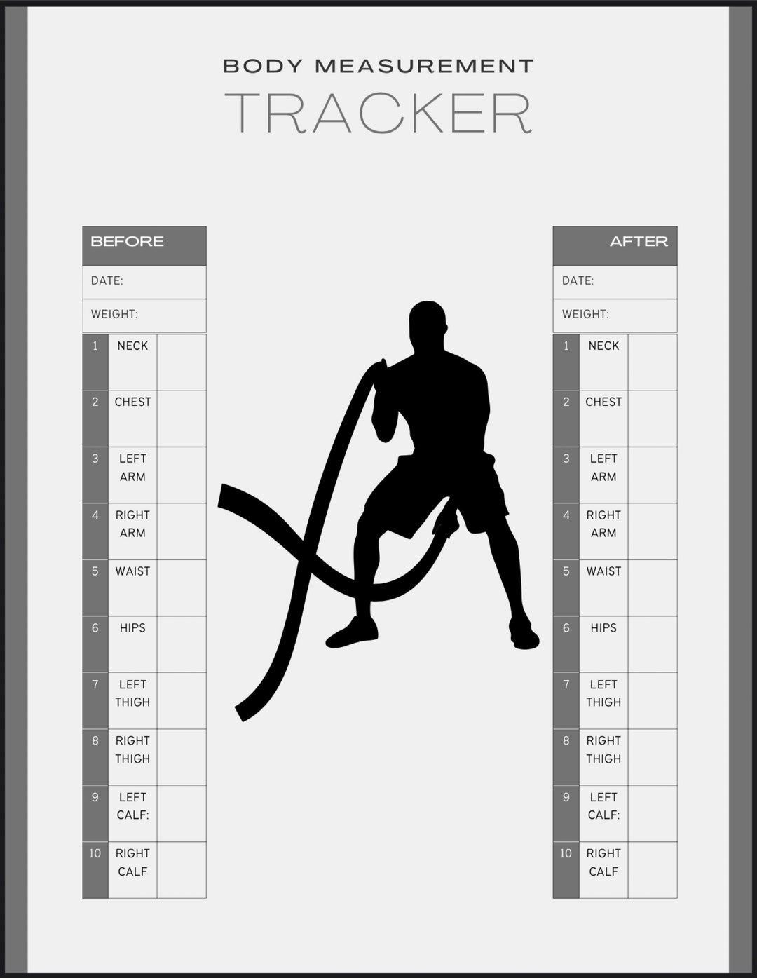 Printable Body Measurement Tracker Body Size Log Diet Etsy