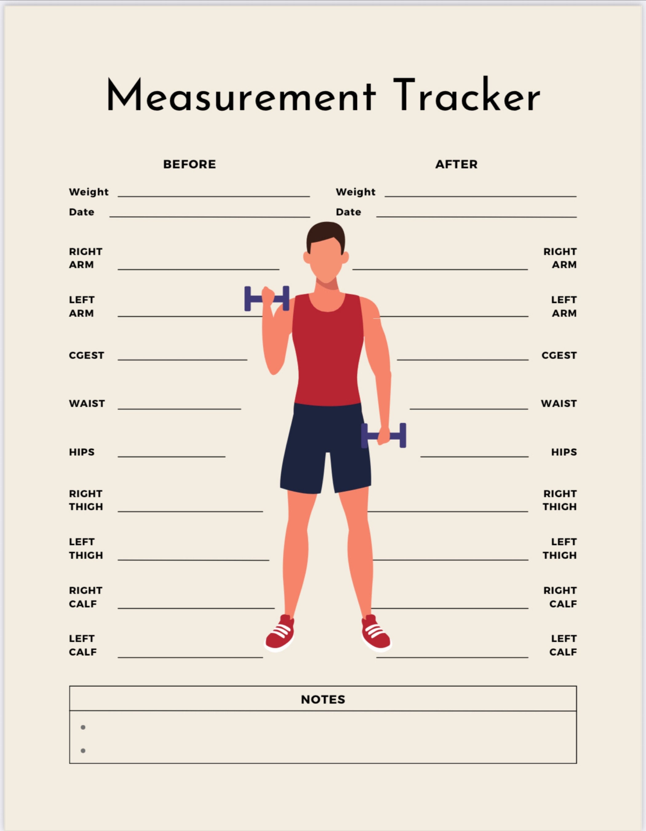 Printable Body Measurement Tracker, Body Size Log, Diet Planner, Weight Loss Planner, Printable ...