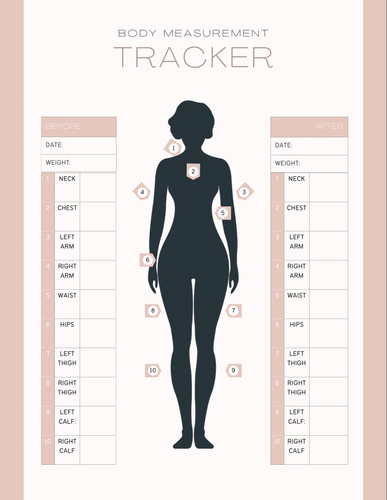 Printable Body Measurement Tracker Body Size Log Diet Etsy