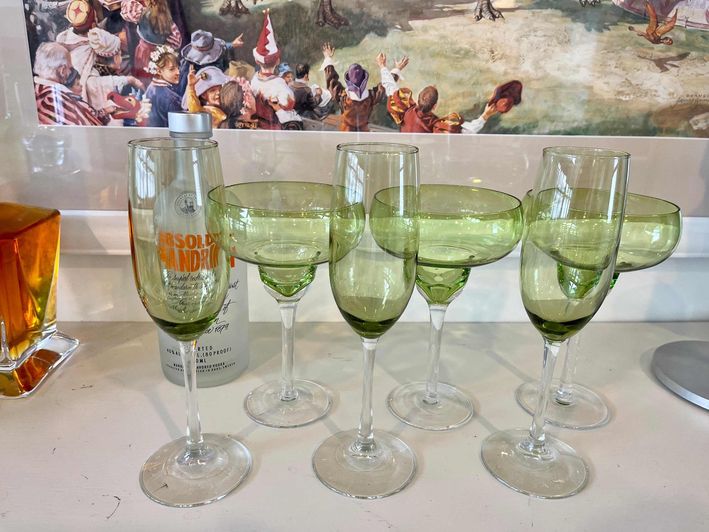 1 Piece Vintage Embossed Green Glasses Goblet Heavy Thick Dessert Wine  Glasses Goblets Stemware Side Water