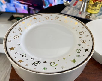 Fun Whimsical Vintage Pampered Chef Gold & White Boxed Set of 4 from the 1990's For the Holidays Dessert CELEBRATION Party