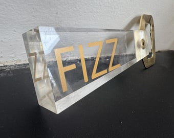 Vintage FIZZ Lucite Bottle Opener Brass Bar Tool Retro Cocktail Bar Cart Accessory